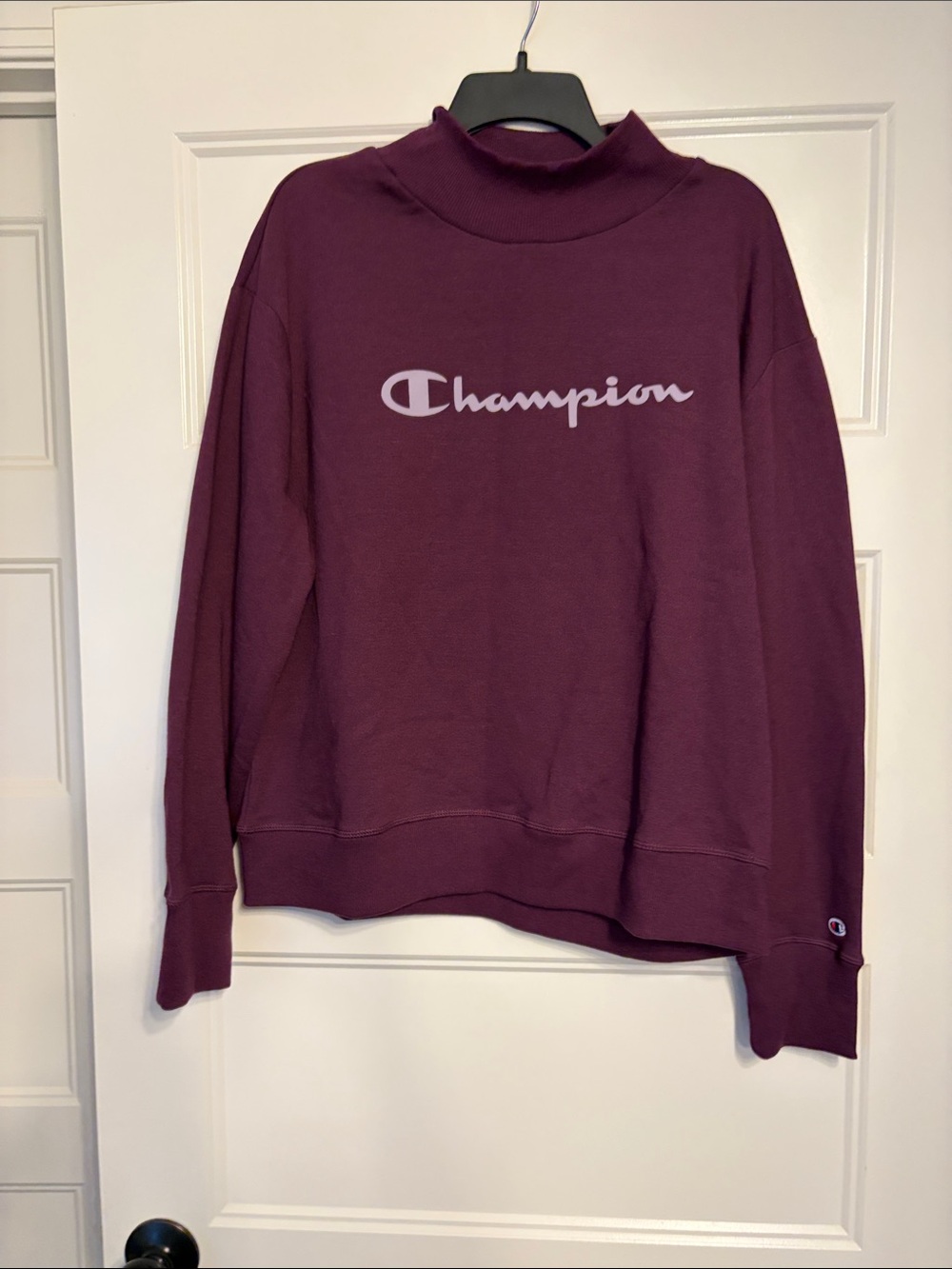 Champion Women's Mock Neck Sweatshirt - Plum with White Logo
